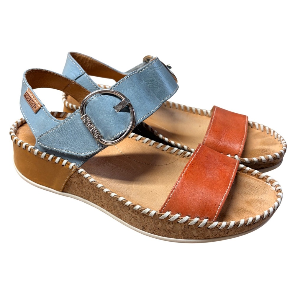 Pikolinos Marina Leather Wedge Sandals Cork Platform Blue 39 8 Coastal Cottage
